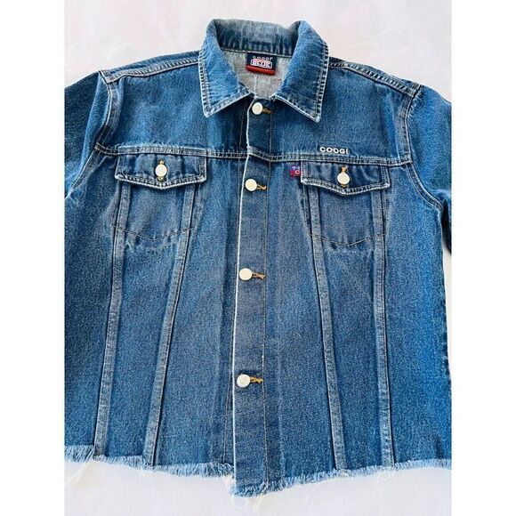 Coogi Down Under Womens Jean Jacket Blue Denim Fringe Hem Button Up Long Sleeve - Picture 4 of 10